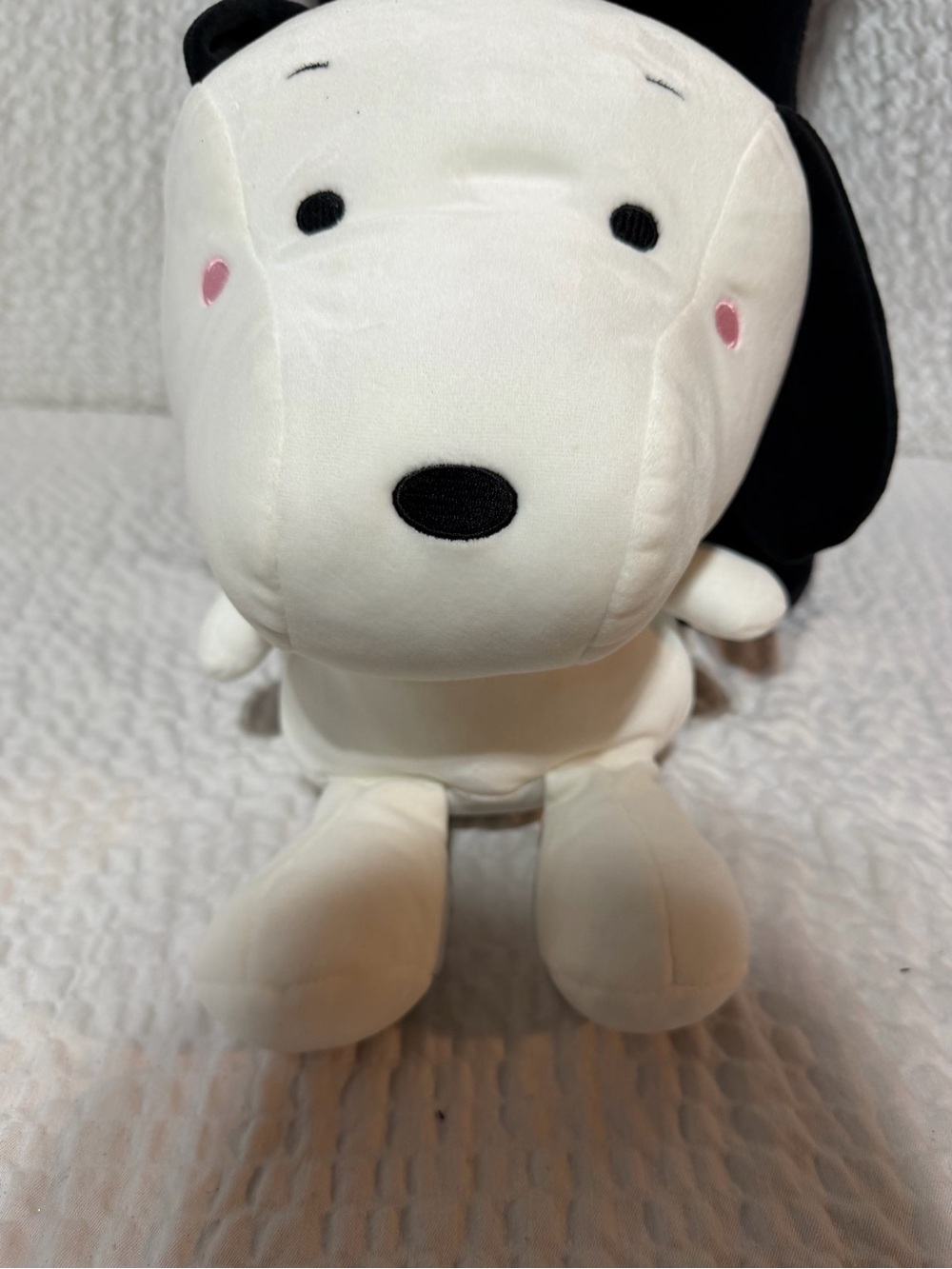 Plush White and Black Dog Plush Toy with Pink Cheeks